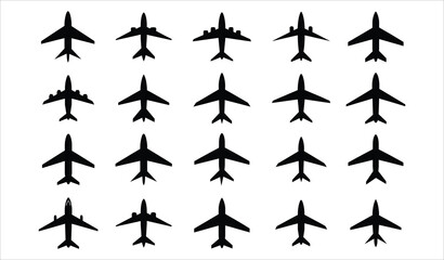 Airplane Icon Silhouette Vector Bundle Set Aircraft Black Silhouette Plane Icons Collection