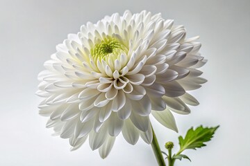 Elegant White Chrysanthemum Flower on Pure White Background - Stock Photo