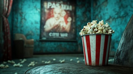 Classic Red and White Striped Popcorn Bucket Filled with Snack