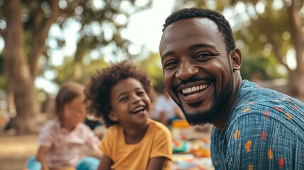 Obraz premium Cheerful Family Enjoying An Outdoor Picnic With A Child in Nature
