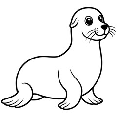 Cute Sea Lion Silhouette Line Art  Black Vector Carton Illustration