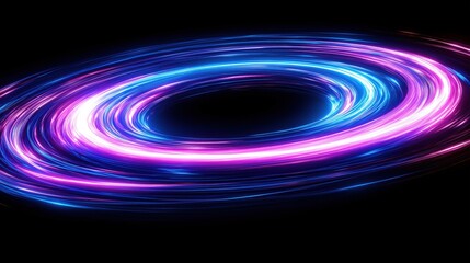 Futuristic neon vortex with swirling blue and pink light trails in motion