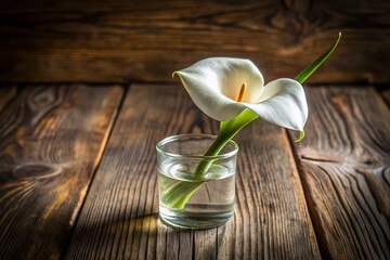 Elegant White Kala Lilies in Vase on Wooden Table -  Still Life Floral Photography