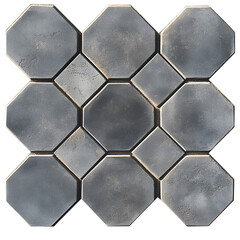 Hexagonal patterned concrete tile with smooth finish on transparent background