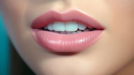 Obraz premium Close-Up of Woman's Lips Talking to Camera in Macro View. Communication and Emotions Concept in Female Speaker