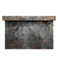 Industrial style metal counter with rough texture on transparent background