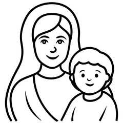 A mother and child line art vector illustration 