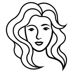 abstract face of a woman with flowing hair line art vector illustration 