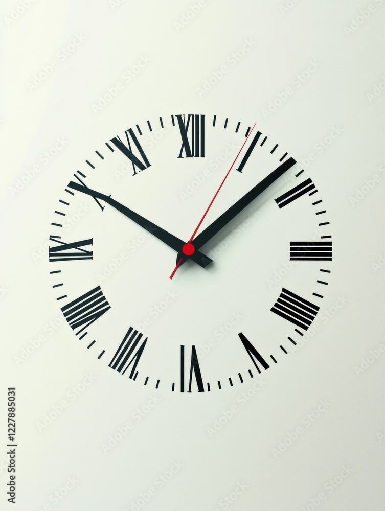 Poster classic wall clock with roman numerals displaying the time in a simple design against a light backgr
