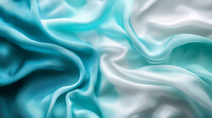 Obraz premium Soft silk fabric in shades of turquoise and white with gentle waves and texture