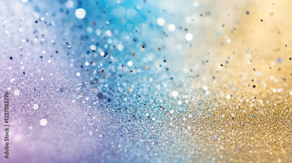 Poster colorful glitter particles create a sparkling effect on a vibrant background