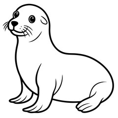 Cute Sea Lion Silhouette Line Art  Black Vector Carton Illustration