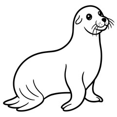 Cute Sea Lion Silhouette Line Art  Black Vector Carton Illustration