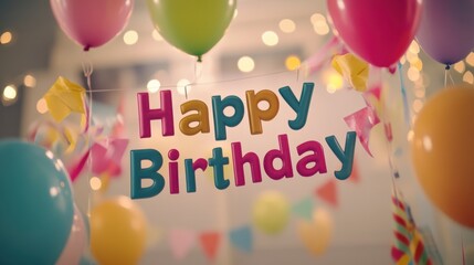 A colorful birthday banner with "Happy Birthday" in vibrant letters, Colorful birthday banner theme, Festive style