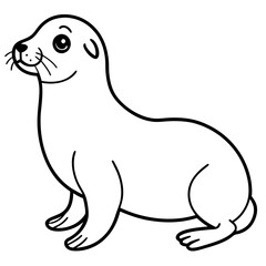 Cute Sea Lion Silhouette Line Art  Black Vector Carton Illustration