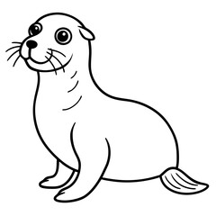 Cute Sea Lion Silhouette Line Art  Black Vector Carton Illustration