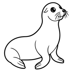 Cute Sea Lion Silhouette Line Art  Black Vector Carton Illustration