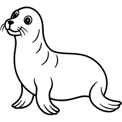 Cute Sea Lion Silhouette Line Art  Black Vector Carton Illustration