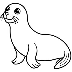 Cute Sea Lion Silhouette Line Art  Black Vector Carton Illustration