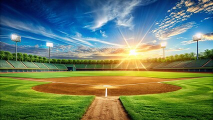 Empty Baseball Stadium Panoramic: Sports News Background, Clear Text Space - Perfect for Headlines & Graphics