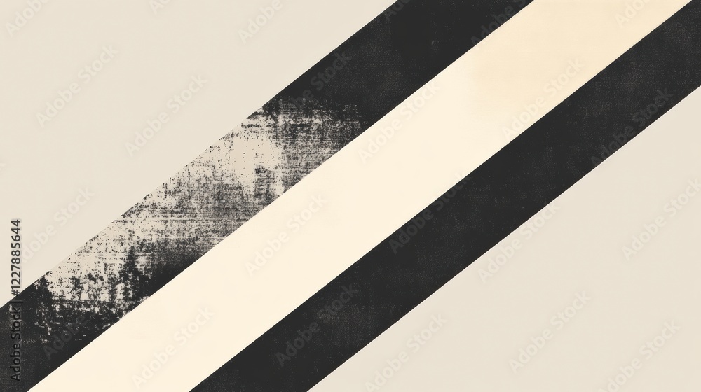 Fototapete Abstract geometric pattern featuring diagonal stripes in black and cream colors on a muted background. Generative AI