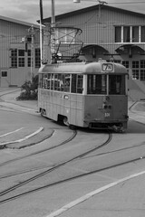 Old Tram on Djurgarden in Stockholm in black and white