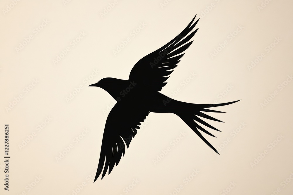 Poster Silhouette of a bird in flight against a light background in a minimalistic design style. Generative AI