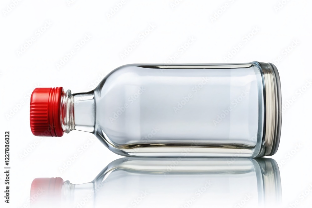 Poster empty glass bottle with red cap - isolated on white background - clipping path included