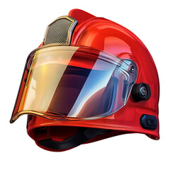 Fototapeta premium Shiny firefighter helmet with a reflective visor on transparent background