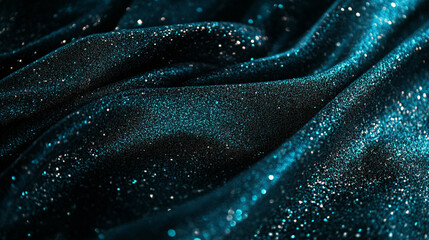Sparkling teal fabric draping elegantly with texture and shine at evening event