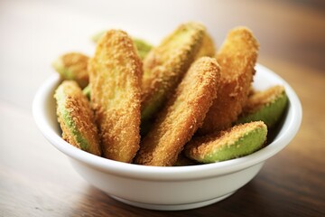 Delicious Fried Avocado Fries on Homemade Bread. Fresh and Tasty Food for Epicures and Diets