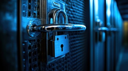 Secured Data Center: Padlock on Metal Door
