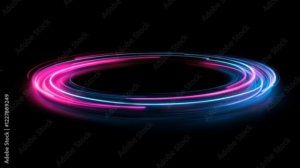 Poster high speed race curve lines with glow neon effect. blue and pink luminous dynamic trail of fast car 