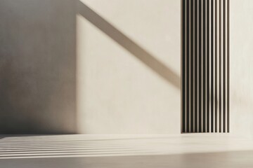 Obraz premium Beautiful play of light and shadows on a minimalist wall in a modern interior space. Generative AI