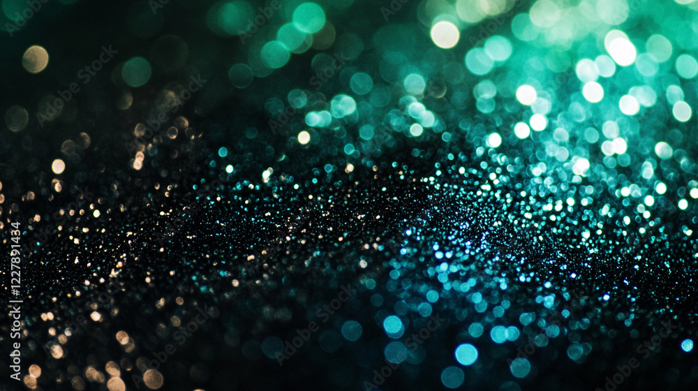 Poster beautiful bokeh effects create a shimmering background with green and blue tones