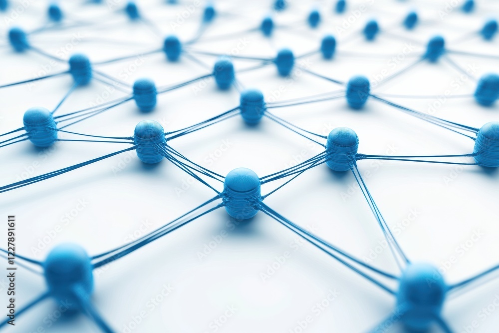 Poster Complex blue network of interconnected nodes and lines representing technology and connectivity in a modern digital environment. Generative AI