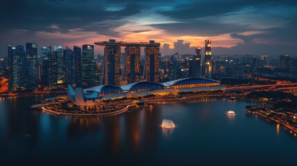 Fototapeta premium Singapore Skyline at Dusk: Marina Bay Sands and Cityscape