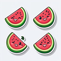 Cute waelon stickers with smiling faces in various positions and vibrant colors on a light background for fun art and design inspiration.