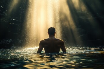 Obraz premium Man Bathed in Light: A Captivating Glimpse, young adult