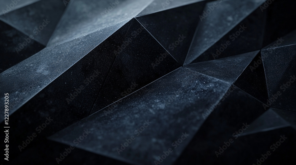 Poster abstract black geometric pattern with sharp angles and textured surfaces