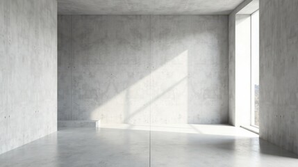 Sunlit Empty Concrete Room with Minimalist Design and a Large Window