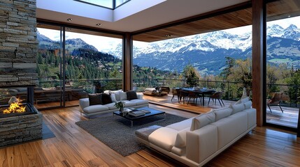 Fototapeta premium Mountain view luxury living room design (1)
