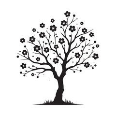 Obraz premium Cherry Blossom Tree silhouette perfect for spring and floral designs - Cherry Blossom silhouette - Cherry Blossom vector - Cherry Blossom illustration - Blossom silhouette - Blossom vector 