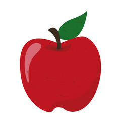 Fresh fruit red apple with green leaf cartoon illustration