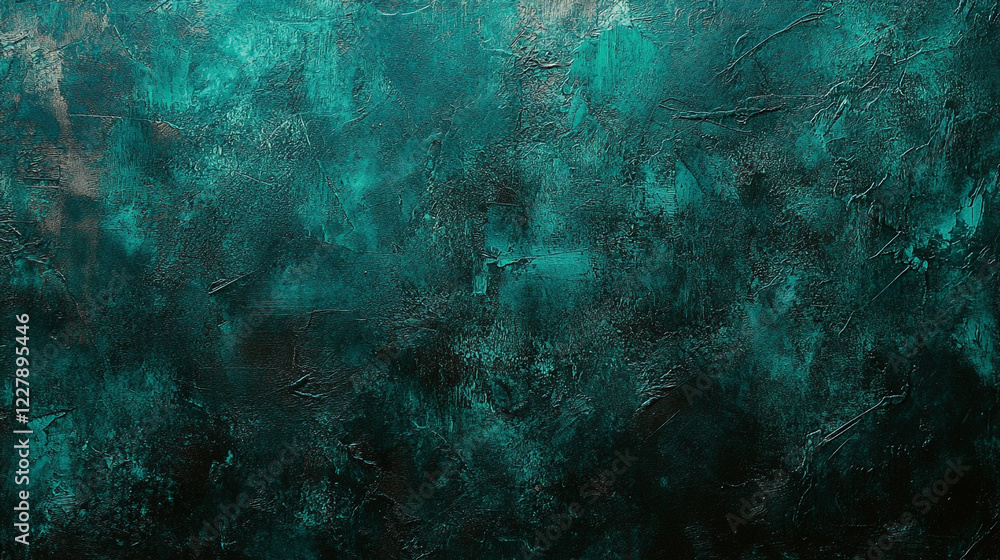 Poster abstract teal textured artwork with hints of darker shades enhancing depth and dimension