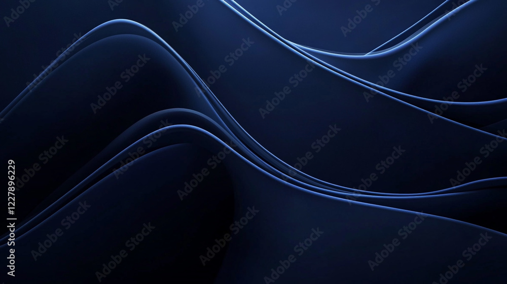 Poster flowing blue waves create a calming abstract design in dark hues