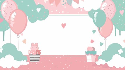 Elegant Baby Shower Pink Invitation with Flat Vector Illustration