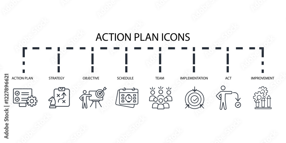 Poster action plan icon set.vector.editable stroke.linear style sign for use web design,logo.symbol illustr