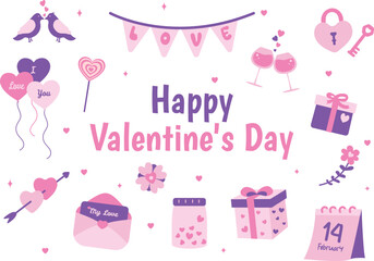 Cute set of elements for Valentine's Day. Romantic vector illustration, vector illustrations perfect to use for an app, concept design, print design ,and any other purpose