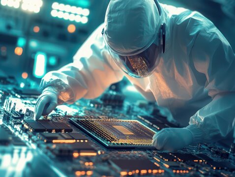 Innovative semiconductor fabrication process high-tech lab engineering cleanroom close-up precision manufacturing